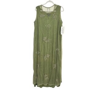 Fairycore Beaded Sheer Mesh 2 Piece Maxi Dress 18 Green Ethereal Forest Fairy
